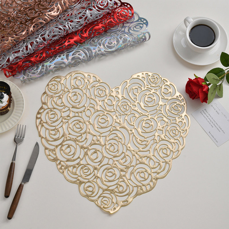 Tapis de table en PVC en forme de cœur pour la Saint-Valentin, Gold