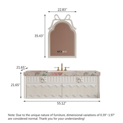 Meuble-lavabo mural moderne et luxueux avec armoire en bois d'hévéa massif, lavabo en céramique sans joint en pierre frittée et miroir intelligent