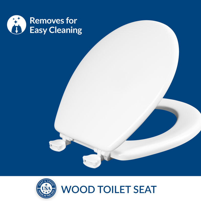 Athens Mayfair 844EC Wood Toilet Seat with Easy Clean & Change Hinges, Round, White