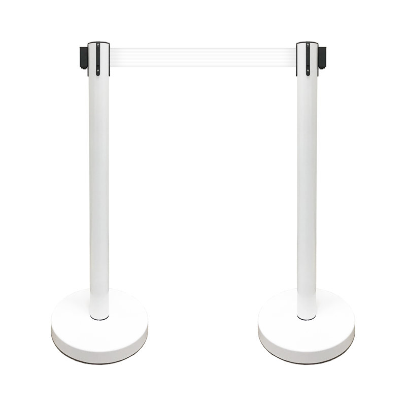 36" Retractable Belt Queue Safety Stanchion Barrier (6 Posts w/78" Belt+SF+W Receiver), White