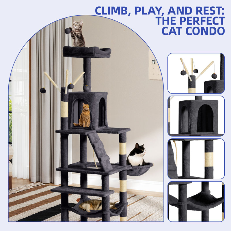 Multi-Level Cat Tree with Hammocks and Scratching Posts, Dark Gray