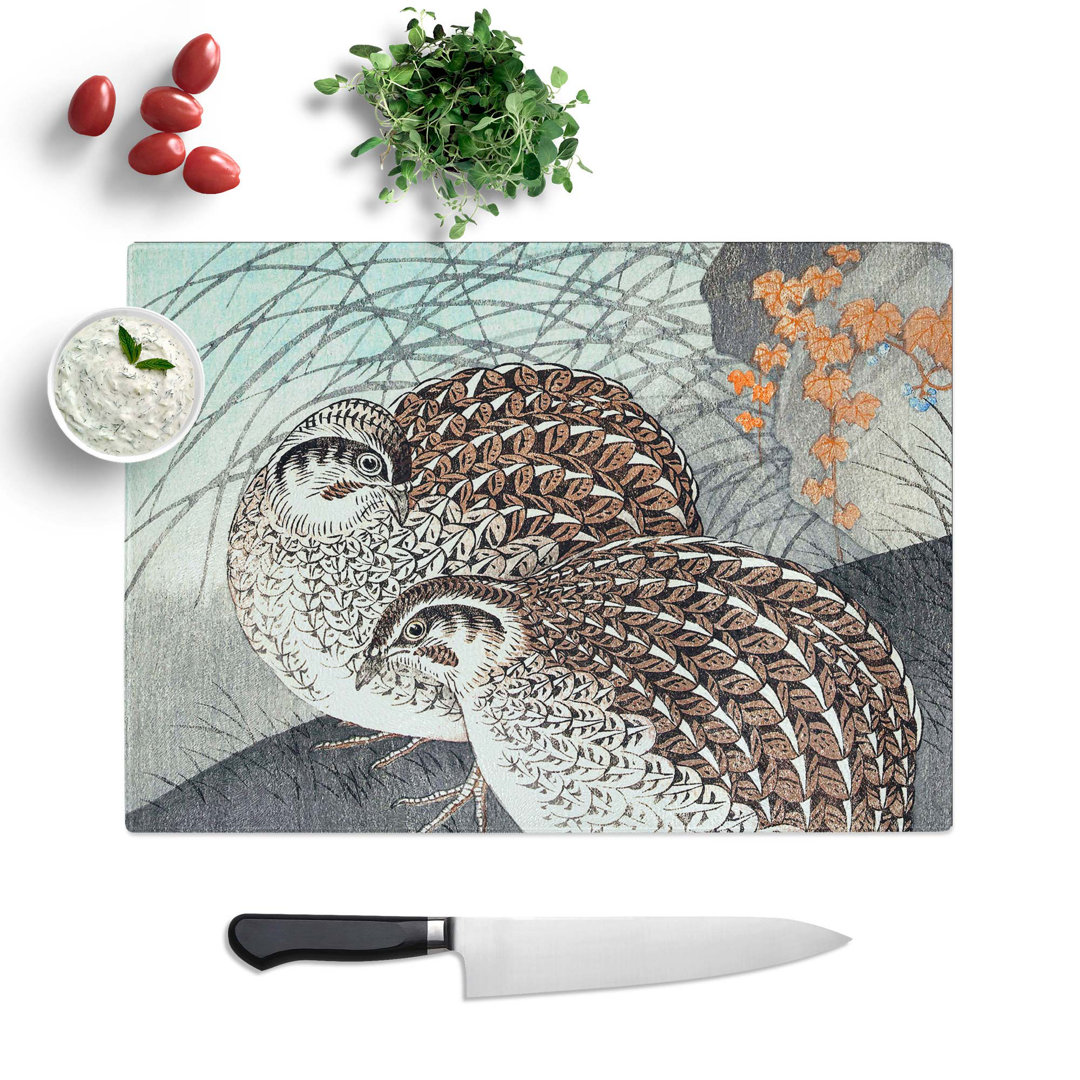 Tempered Glass Two Quails by Ohara Koson Chopping Board