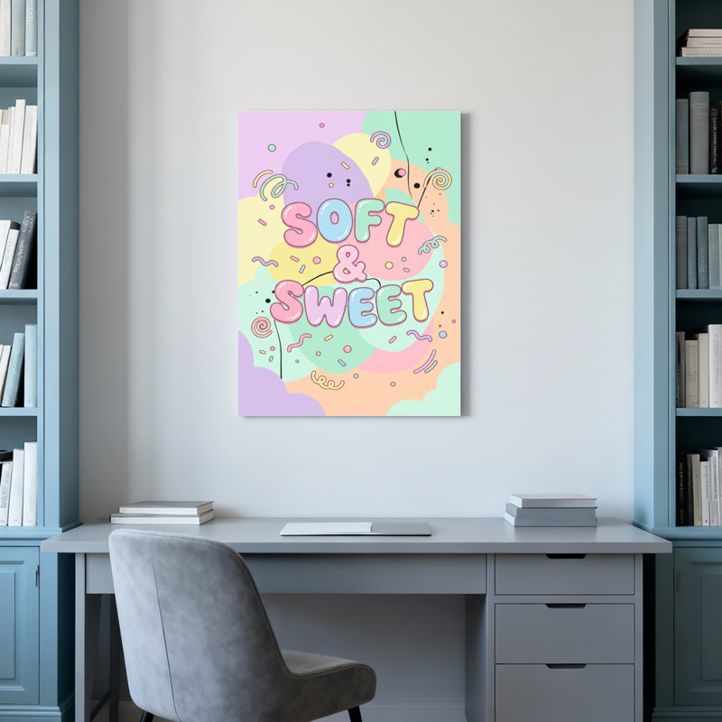 Ensemble de 1 tableau sur toile à motif de bonbons pastel doux et sucrés, H 48 po x l 32 po
