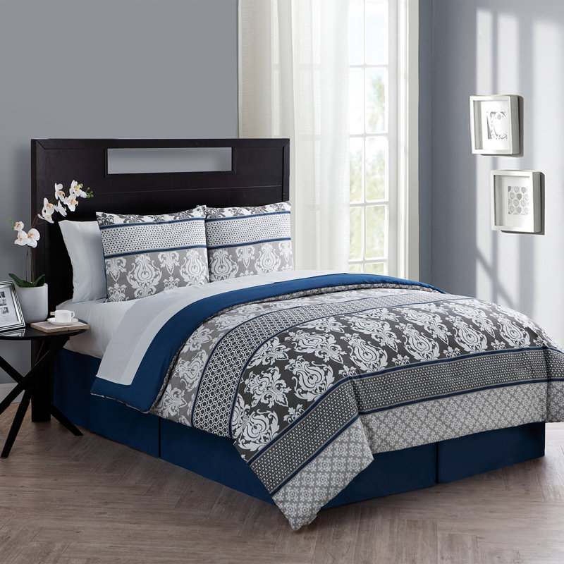 Leaf 8-Piece Blue Reversible Bed-in-a-Bag Comforter Set, Queen Comforter + 5 Additional Pieces