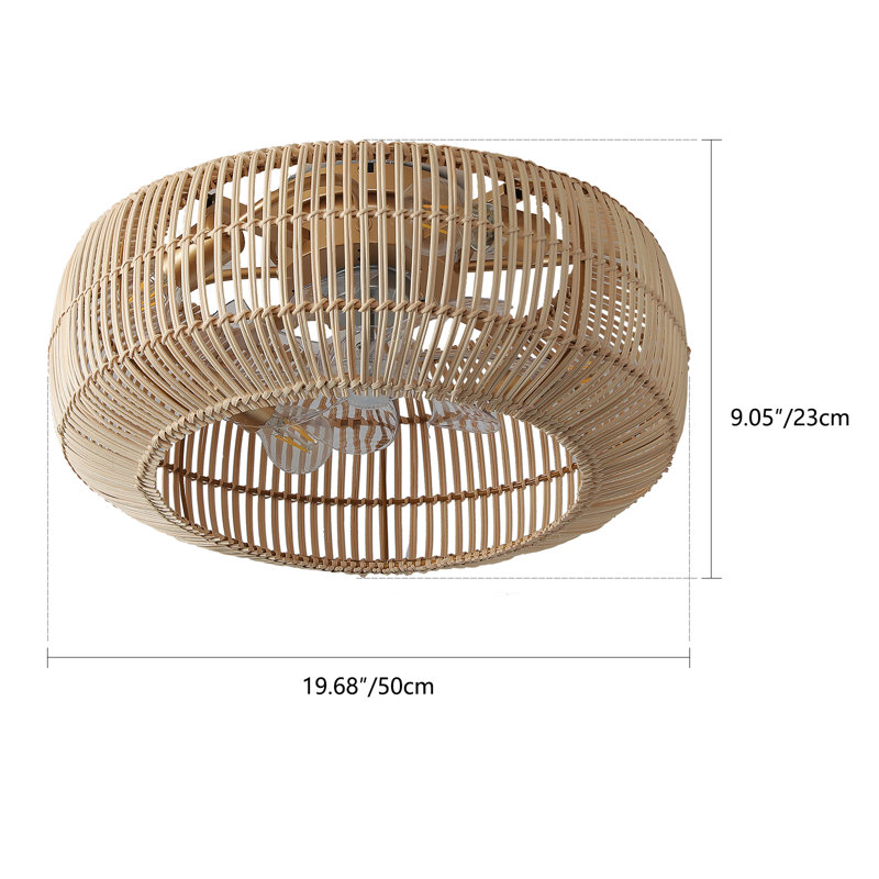 20"Rattan Ceiling Fans with Lights, Low Profile Boho Ceiling Fan with Light and Remote for Living Room Bedroom Dining Room