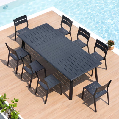 8-Person Aluminum Outdoor Dining Set with Stacking Chairs  and Umbrella Hole(Set of 9)