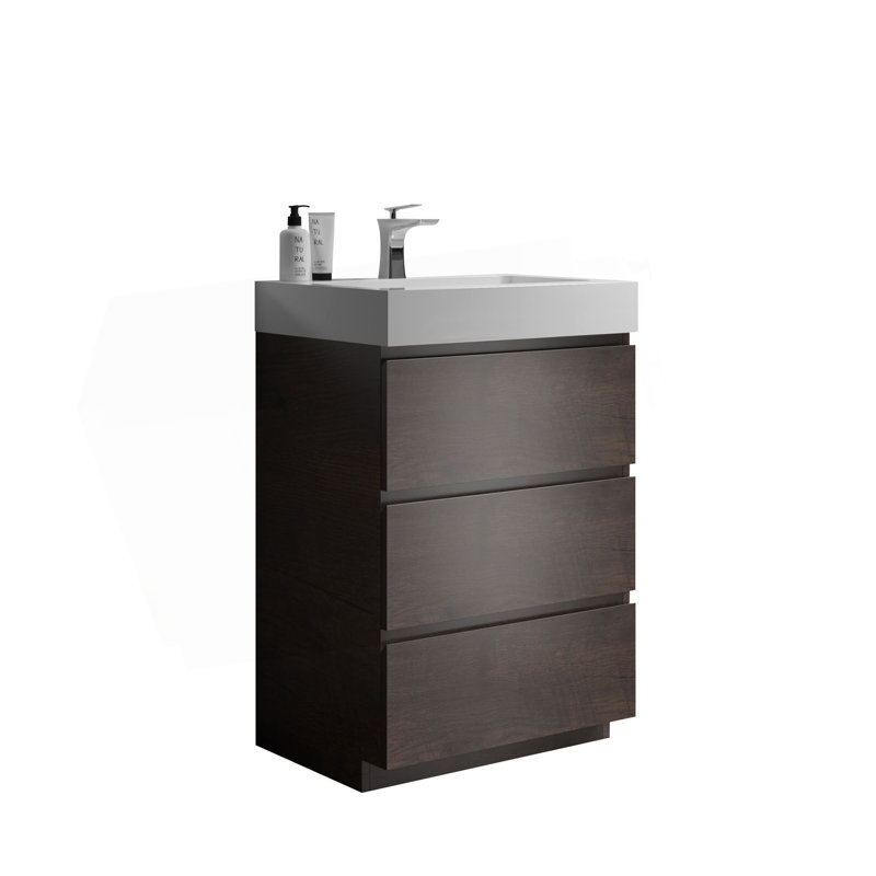 Meuble-lavabo autoportant en noyer de 24 po avec lavabo Alice, 24", Blanc