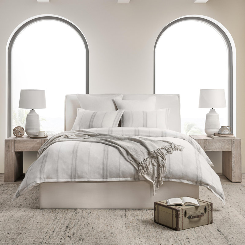 Fleta Cashmere Striped Duvet Cover, King Duvet Cover, White/Gray Striped