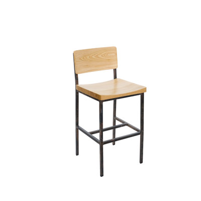 Tabouret à hauteur de comptoir Memphis, assise et dossier en frêne naturel - structure en acier - finition noir sable