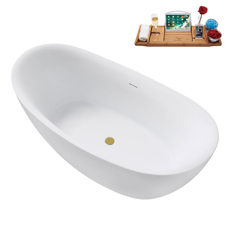 Baignoire autoportante de 63 po avec drain interne Streamline, Or brossé