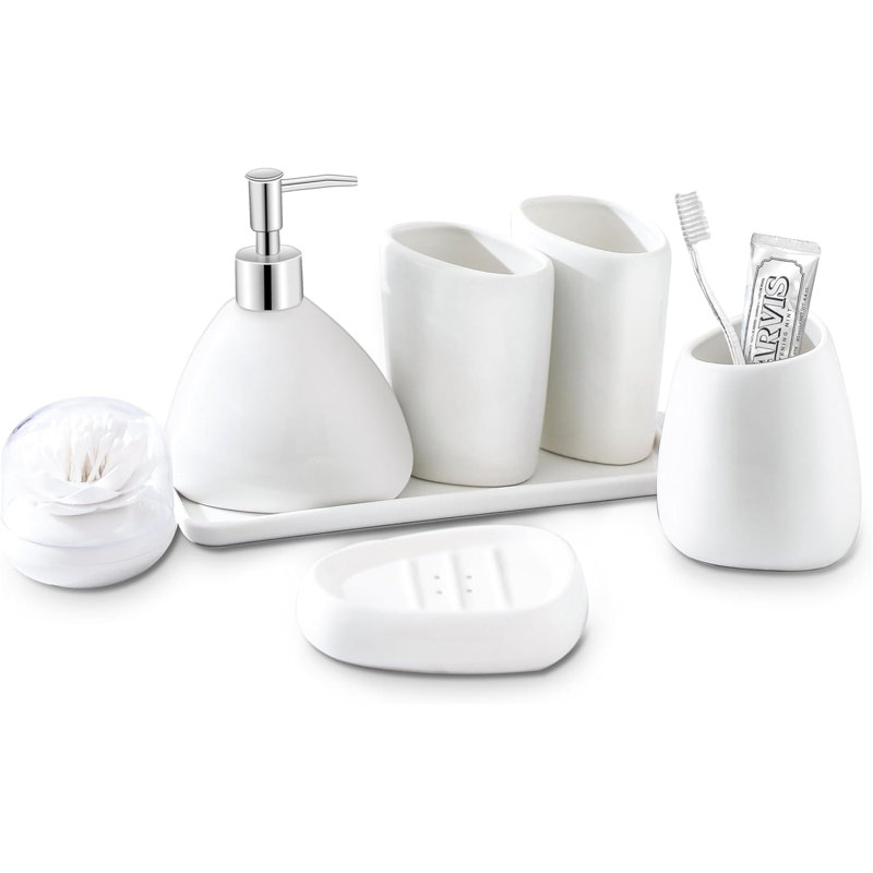 Ceramic Bathroom Accessory Set, 7 Pieces