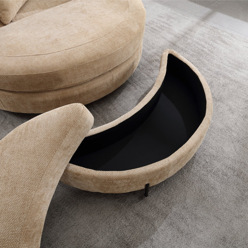 Slipcovered Barrel Chair With Ottoman, Wheat Chenille