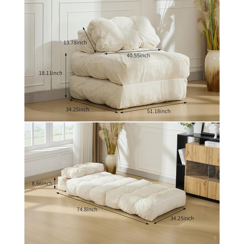 Canapé-lit pliant 3-en-1, canapé-lit convertible avec coussin et support pour le dos, salon compact, sans assemblage requis pour le salon, la chambre à coucher, la chambre d'amis, simple