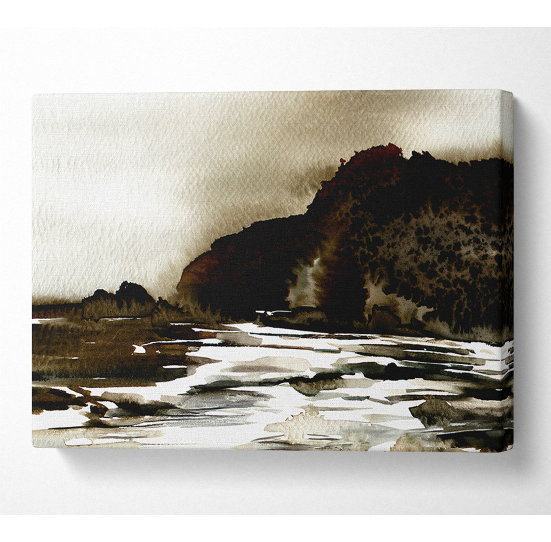 Sepia Ocean Rocks - Kunstdrucke auf Segeltuch