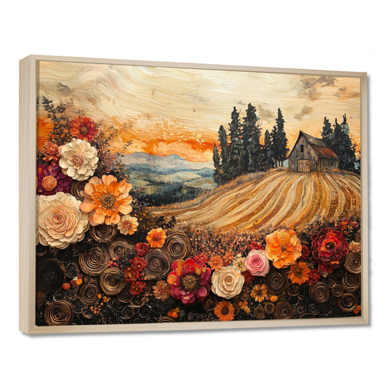 Assortiment de bouquets de fleurs, paysage de grange II - campagne, art mural, Noir, H 12 po x l 20 po, Cadre flottant