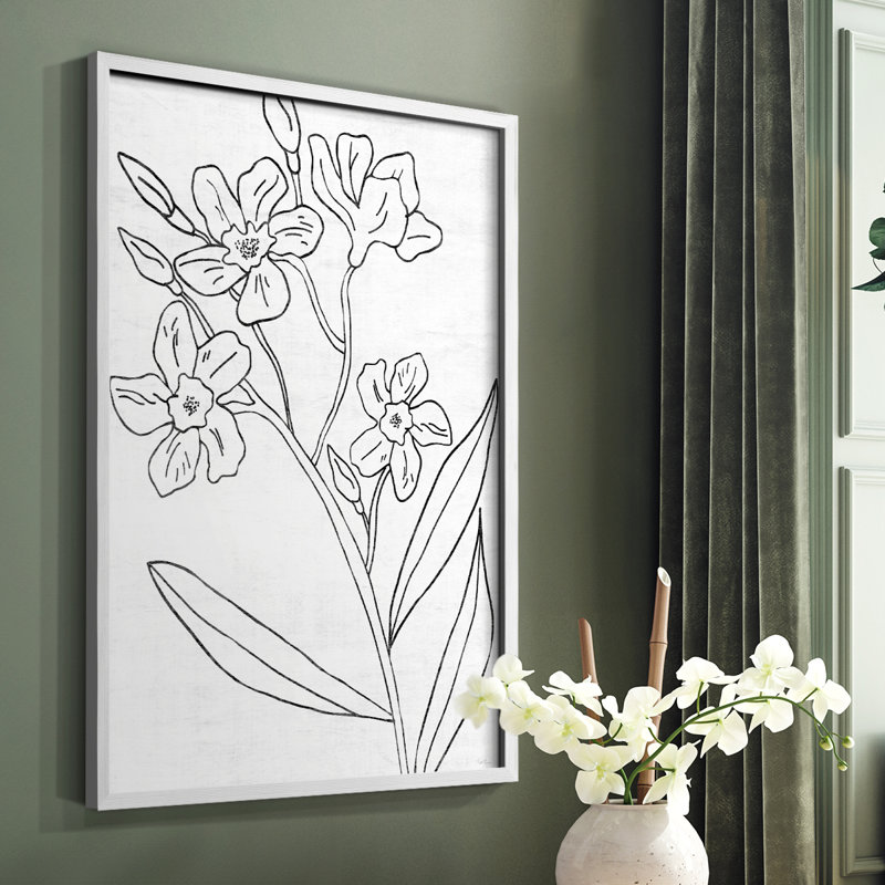 Reproduction encadrée botanique II, H 10 po x l 8 po, Blanc