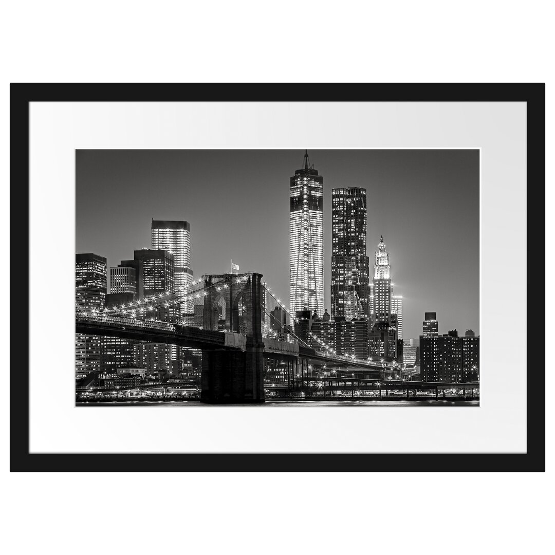 Gerahmtes Poster New York City Skyline bei Nacht