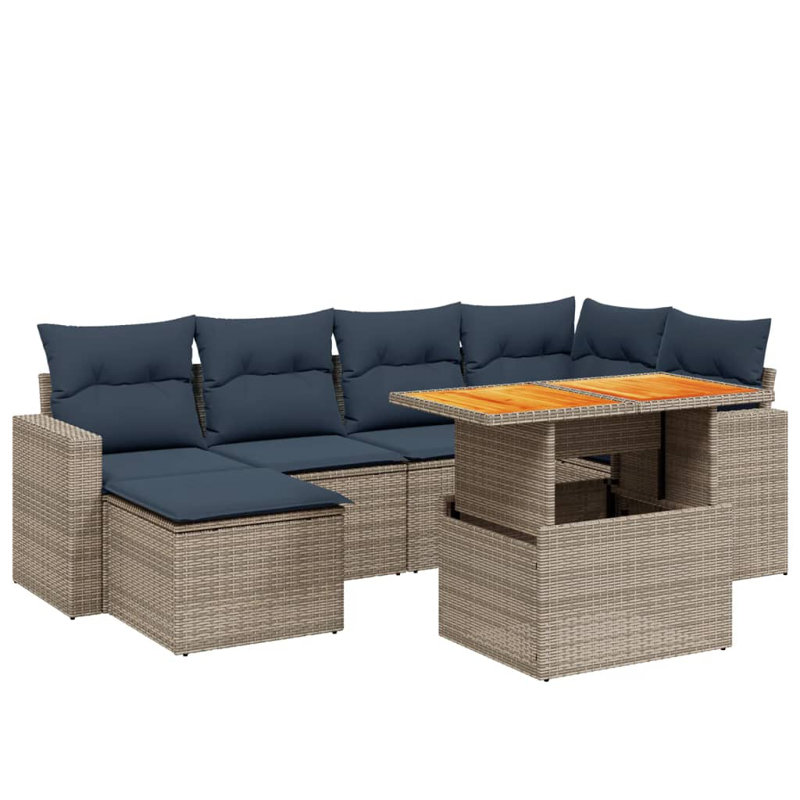 Ensemble de canapé de patio 7 pièces avec coussins en rotin de polyester, Gris, Marine