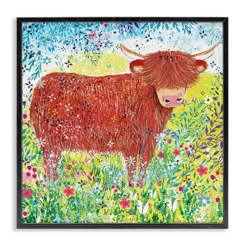 Giclée encadrée «Highland Cow Whimsical Dapples», conception par Clare Tupper, H 24 po x l 24 po, Giclée encadrée noir minuit