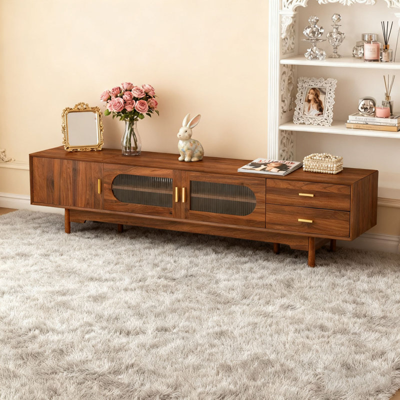 78inch TV Stand for TVs Up to 85" with Cable Management, Solid Wood Legs