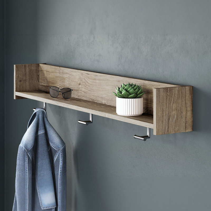 Manuel Wall 3 - Hook Wall Mounted Coat Rack, Brown