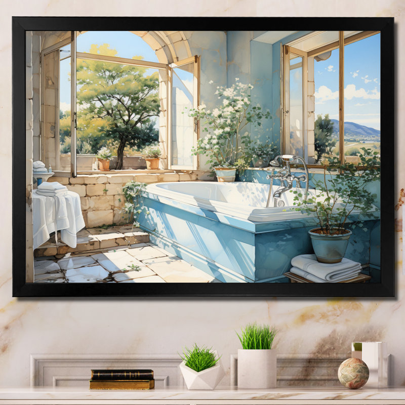 «Bathroom Fresh And - Bathroom», art mural sur toile, Cadre simple noir, H 24 po x l 32 po x P 1 po