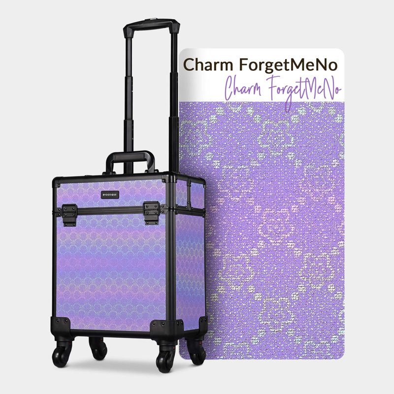 Corrigan Studio® Rolling Makeup Train Case Cosmetic Trolley Organizer Charm ForgetMeNo, Purple