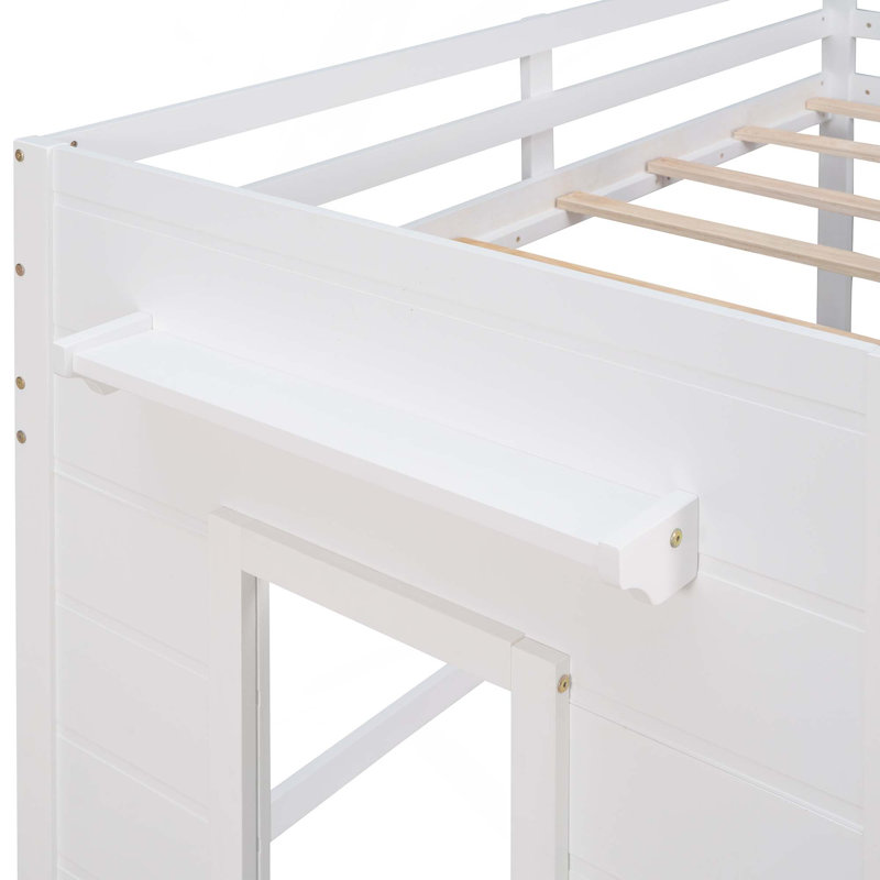 Lit mezzanine simple avec armoire et tablette, White