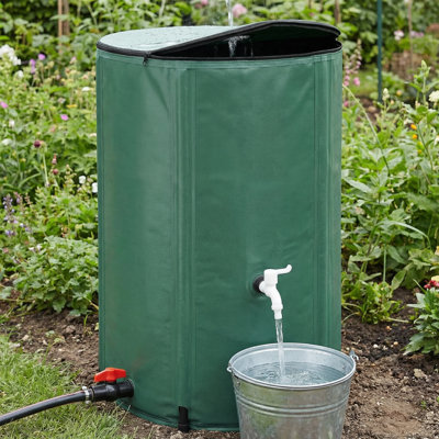 132 Gallon Collapsible Rain Barrel, Portable Rain Water Collection Tank with Spigot, Filter Screen, Overflow Outlet & Support Rods, Foldable Rainwater Catcher for Garden Lawn Irrigation