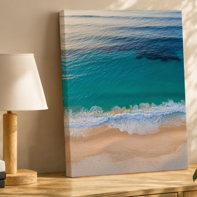 Canvas Create A Serene Aerial View Of A Coastline At Sunrise Wall Art Capturing The Gentle Transition Between Deep Blue Ocean Waters Canvas Wall Art