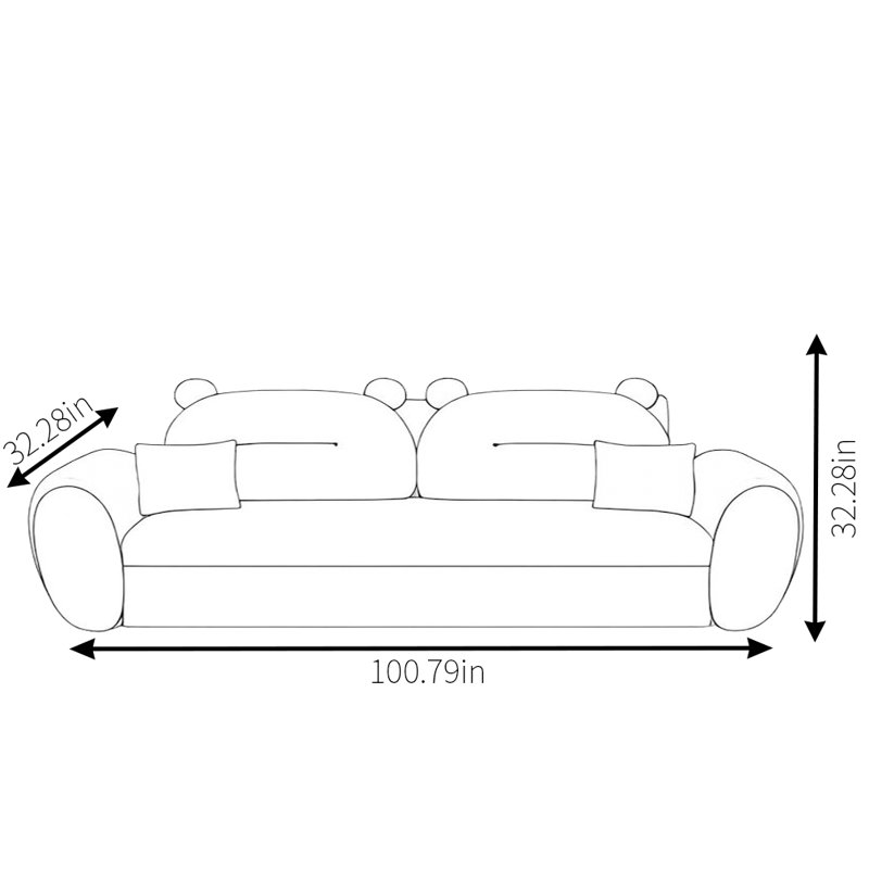 Canapé Panda chinois, 3, H 32,28 po x l 100,79 po x P 32,28 po