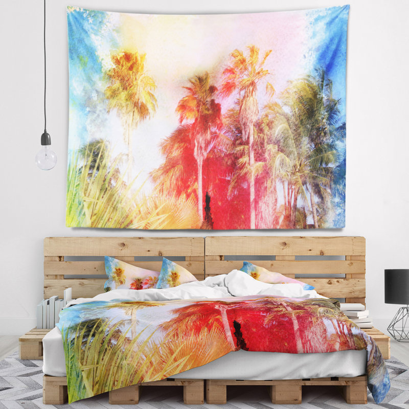 Tapisserie aquarelle de palmiers rétro tree, H 32 po x l 39 po