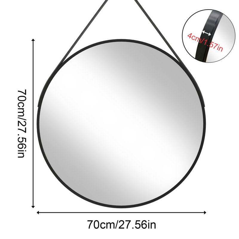28'' Round Coastal Wall Mirror Brushed Black Aluminum Frame, 27.56" x 27.56", Black