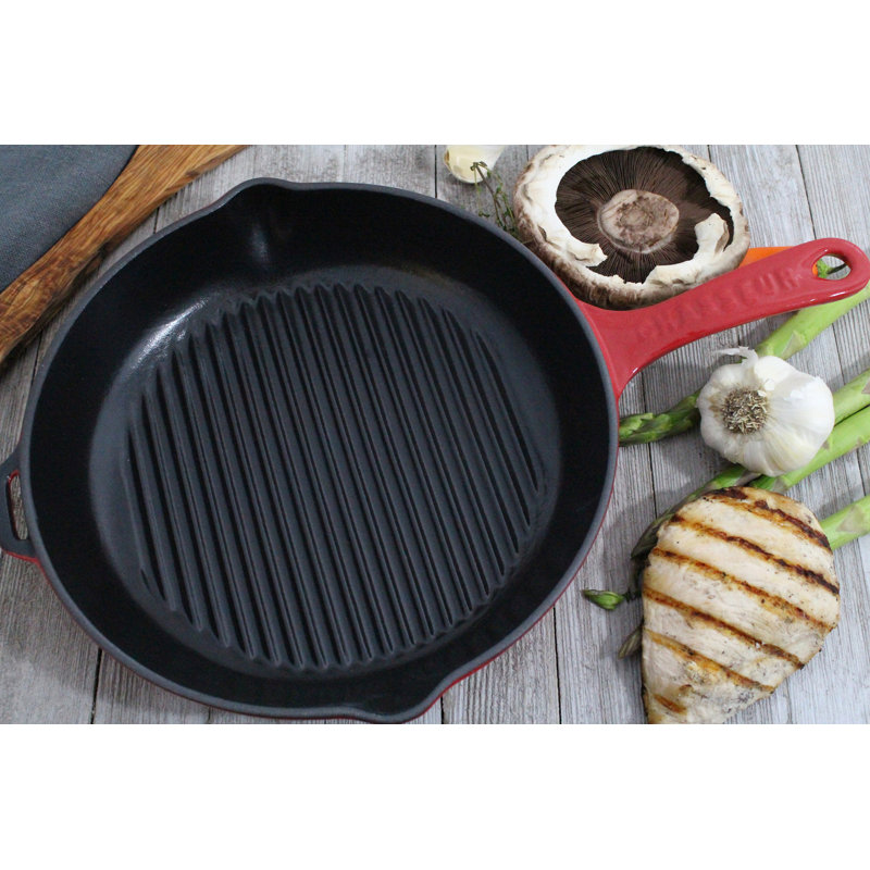 Enameled Cast Iron Grill Pan / Griddle Set, Red