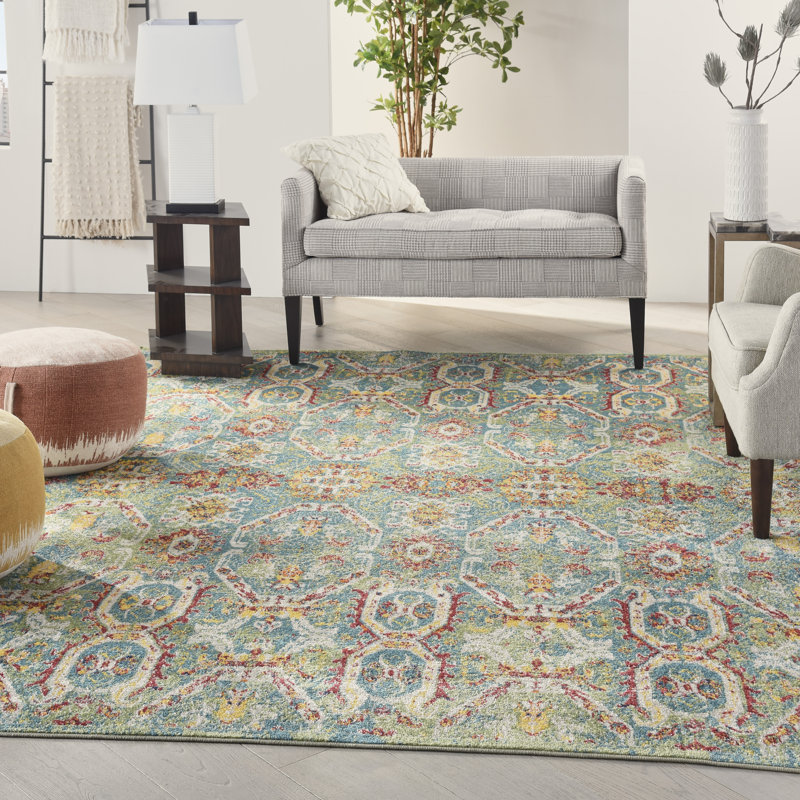 Tapis oriental traditionnel turquoise Lakenya, Rectangle 5 pi 3 po x 7 pi 3 po
