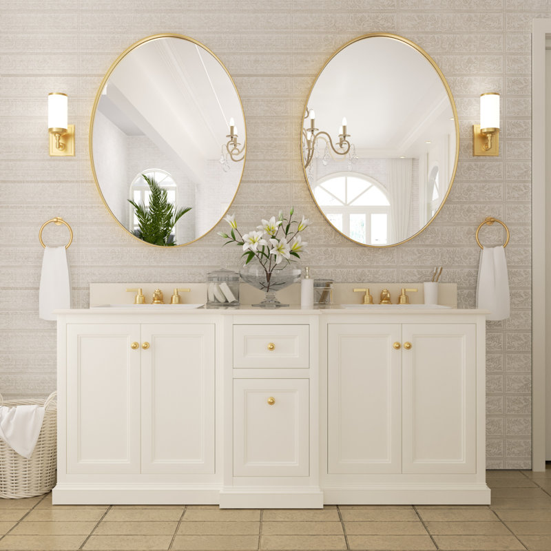 Morelock Oval Bathroom Mirror, Falt Wall Mirror for Home, Gold, 24" x 36"