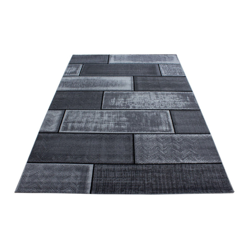 Tapis gris en polypropylène tissé à la machine Patchwork, Rectangle 2 pi 7 po x 4 pi 11 po