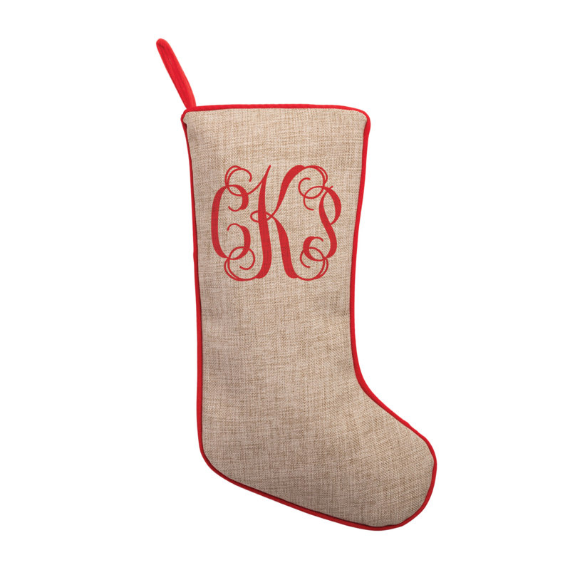 Vine Monogram Personalized Burlap Stocking, Yes