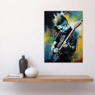 Wall Art Print Punk Music Artwork Guitarist Playing At Concert Vibrant Portrait Poster