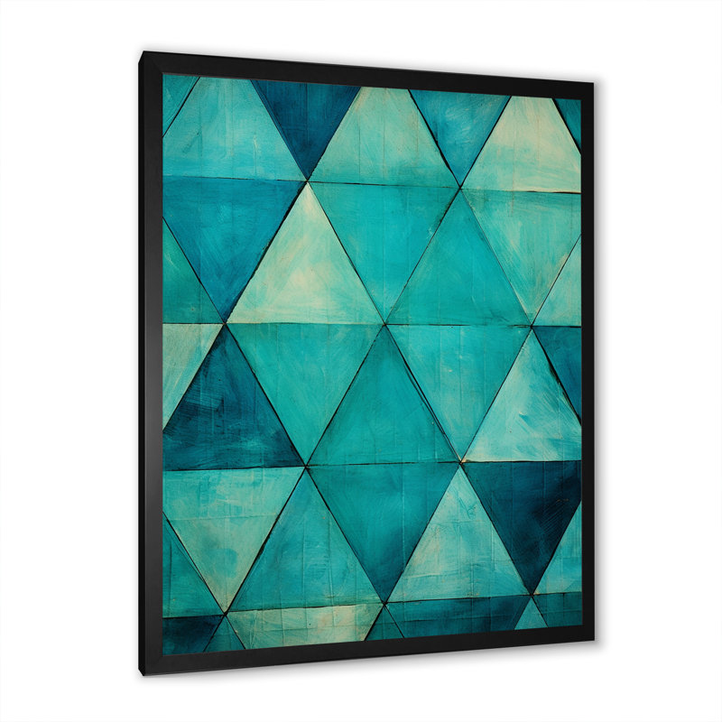 " Turquoise Triangles ", Black Single Picture Framed, 32" H x 16" W x 1" D