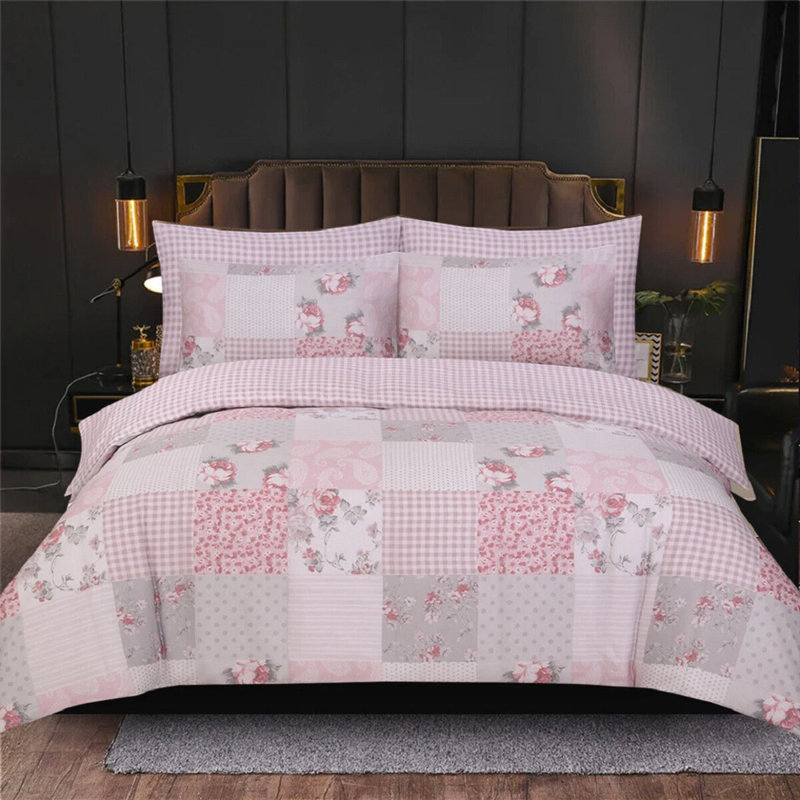 Cotton Blend No Pattern Duvet Cover with Pillowcases, Baby Pink Floral, Single Duvet Cover + 1 Standard Pillowcase