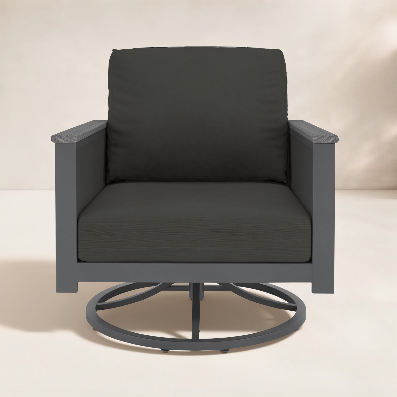 Stimson Sunbrella® Swivel Patio Rocking Chair, Dark Gray, Canvas Black