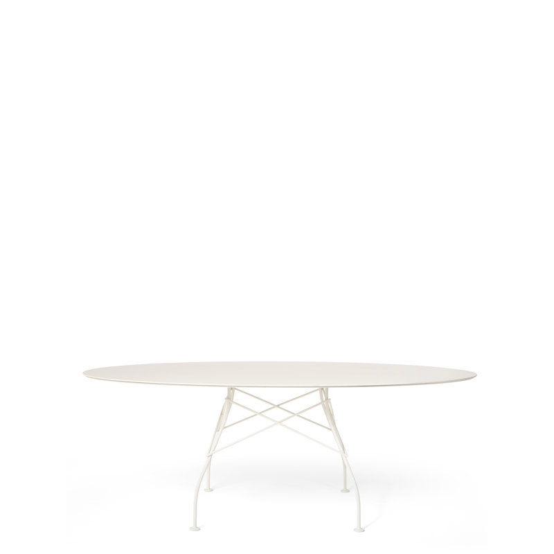 Table ovale d'extérieur brillante, Blanc uni