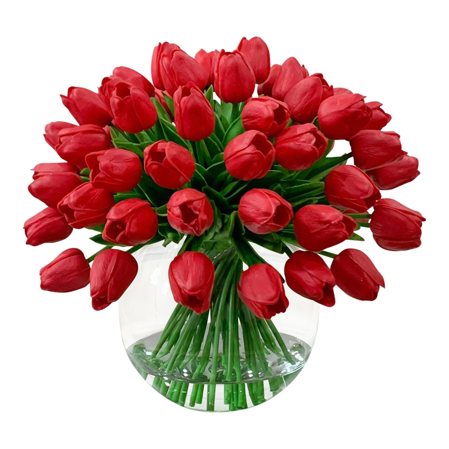 Real Touch Tulips Centerpiece In Vase, Red