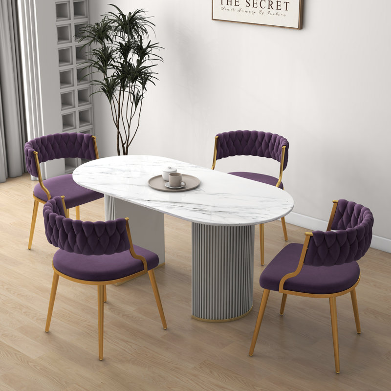Ginko Tufted Velvet Dining Chair, Purple, 4