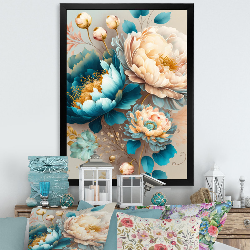 Fleurs multicolores II - reproduction sur toile, H 44 po x l 34 po x P 1,5 po, Impression noire sur toile encadrée