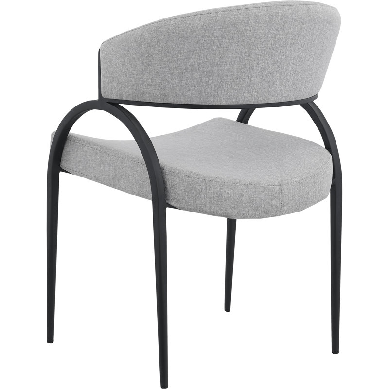 17.72'' H Upholstered Metal Armchair, Grey Linen Textured Fabric, Matte Black