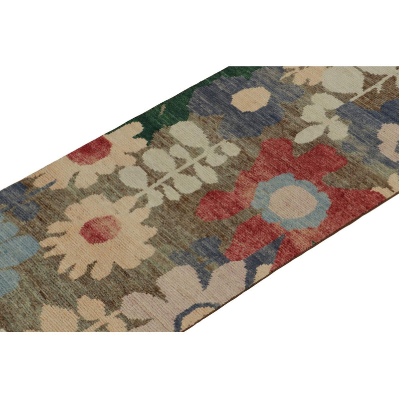 Rug & Kilim's Contemporary Runner In Multicolor Floral Pattern