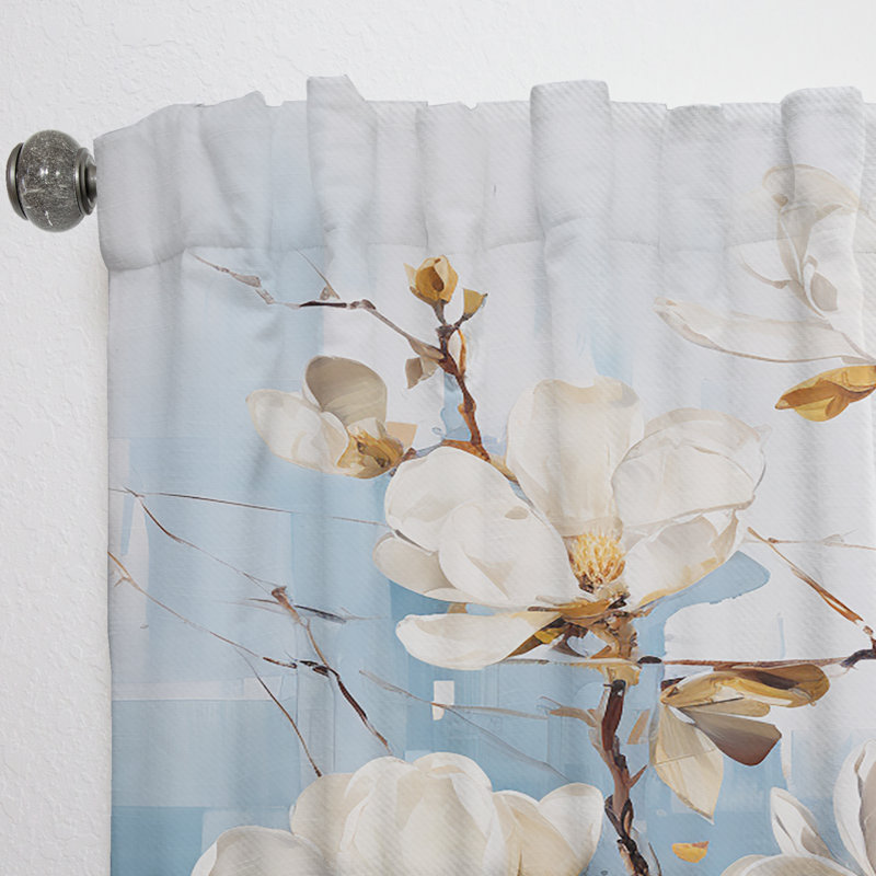 White Elegance In Magnolias IV - Magnolias Curtain - Room Darkening Floral Curtain - 1 Panels, 52" W x 108" L