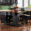 Ensemble de trois pièces pour îlot de cuisine noir de 53 pouces avec prises de courant et table pliante, deux tabourets de bar et plusieurs zones de rangement.